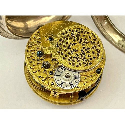 5266 - PETER GARON OF LONDON: A 17th Century English silver cased pocket watch, double-hinged case, plain o... 