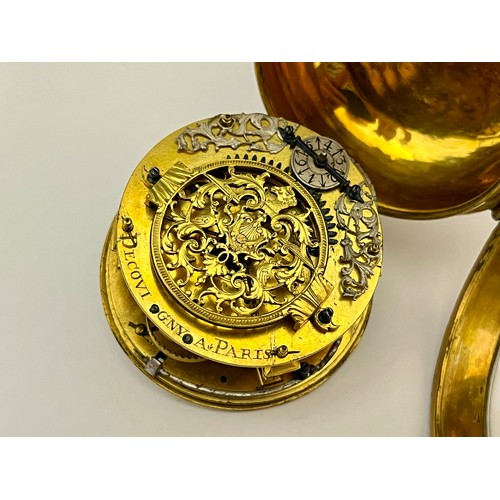 5207 - DECOVIGNY OF PARIS: A late 17th / early 18th Century French Oignon brass cased and double hinged cas... 