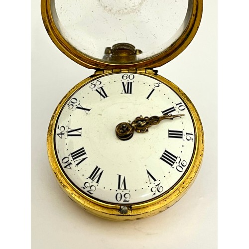 5229 - WILLIAM BARNARD OF LONDON: An 18th Century gilt metal and tortoiseshell pair cased pocket watch, ena... 