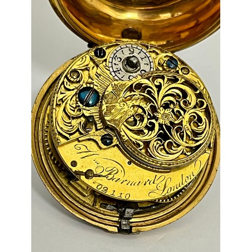 5229 - WILLIAM BARNARD OF LONDON: An 18th Century gilt metal and tortoiseshell pair cased pocket watch, ena... 