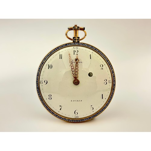 5025 - GREGSON A PARIS: A 19th Century Continental 18ct gold and enamelled open-faced pocket watch, full pl... 