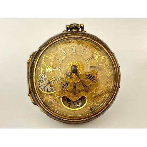 5228 - COLSTON OF LONDON: A late 17th Century pocket watch, the gilt metal double-hinged studded leather ca... 