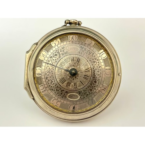 5266 - PETER GARON OF LONDON: A 17th Century English silver cased pocket watch, double-hinged case, plain o... 