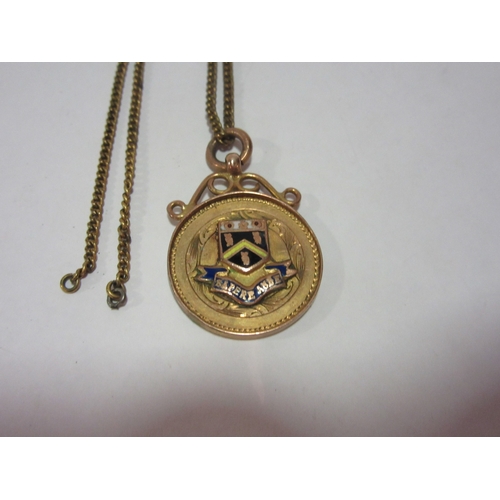 1386 - A 9ct gold Masonic medallion on ball and link metal chain