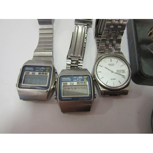 1408 - Five Seiko digital and quartz watches together with an Elgin Natl. Watch Co pocket watch A/F (6)