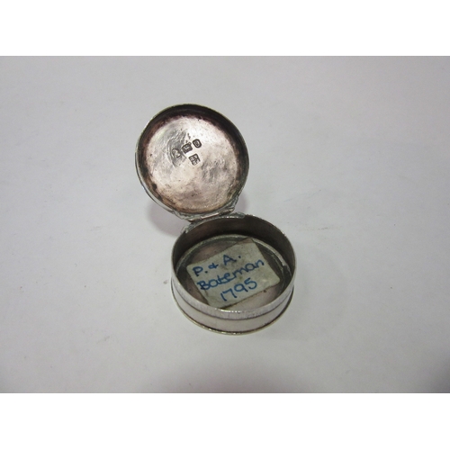 1411 - A Peter & Ann Bateman silver pill box / small snuff box, plain circular form, marks to underside, Lo... 