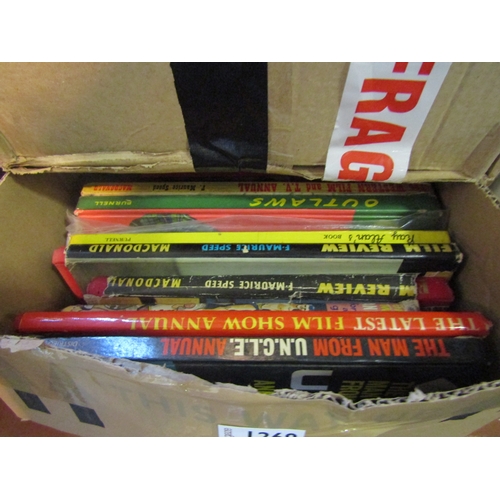 1269 - Two boxes of various mid-late 20th Century annuals including topics relating to football, TV, Judge ... 