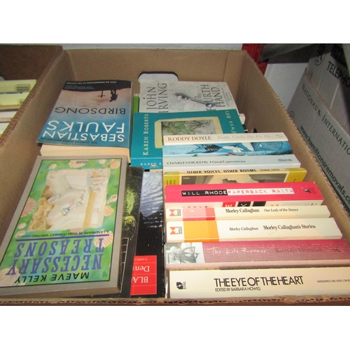 1280 - Two boxes of 100+ literary paperbacks, including James Joyce, Dylan Thomas, Truman Capote, etc.