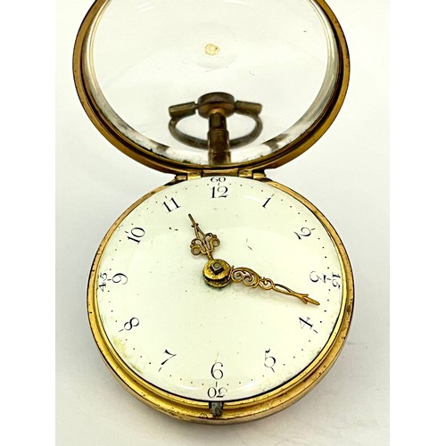 5235 - F. THOMPSON OF LONDON: An 18th Century gilt metal and tortoiseshell pair cased pocket watch, pictori... 