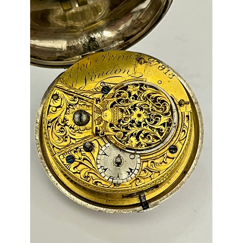 5225 - GEORGE PRIOR OF LONDON: An early 18th Century silver and tortoiseshell triple cased pocket watch, en... 