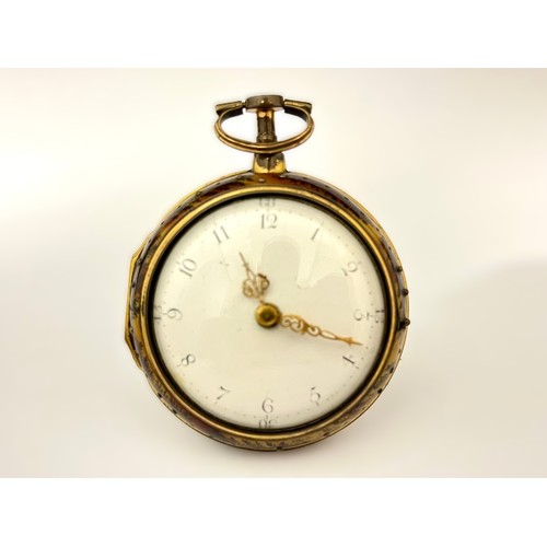 5235 - F. THOMPSON OF LONDON: An 18th Century gilt metal and tortoiseshell pair cased pocket watch, pictori... 