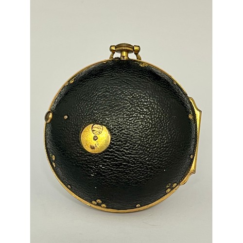 5238 - CLAUDE VIET OF LONDON: An 18th Century gilt metal and studded leather double-hinged pocket watch, en... 