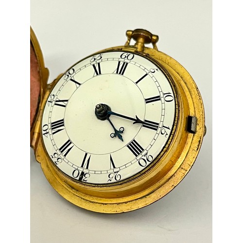 5238 - CLAUDE VIET OF LONDON: An 18th Century gilt metal and studded leather double-hinged pocket watch, en... 