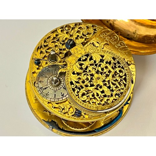 5238 - CLAUDE VIET OF LONDON: An 18th Century gilt metal and studded leather double-hinged pocket watch, en... 