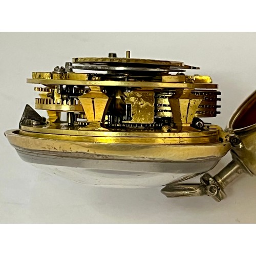 5224 - An 18th Century gilt metal and tortoiseshell pair cased pocket watch, the rear of outer case with mo... 