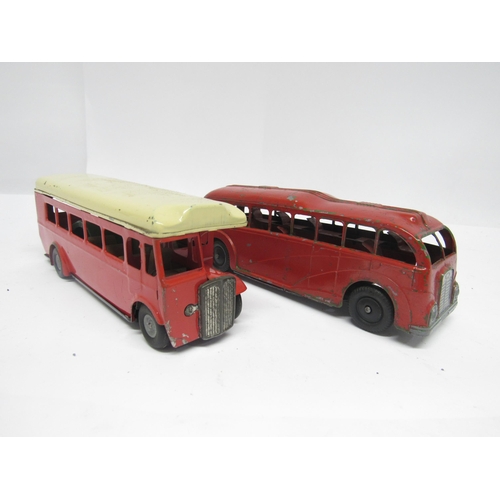 9176 - Two playworn model buses, comprising Triang Minic friction drive and Mettoy No.820 diecast clockwork... 