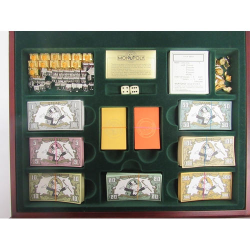 9054 - A Franklin Mint Monopoly The Collectors Edition board game, the mahogany board with green baize cent... 