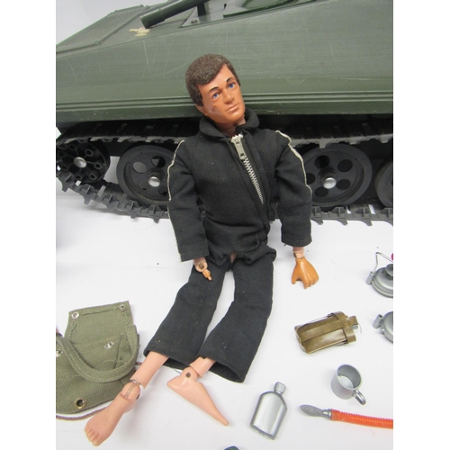 9220 - A vintage playworn Palitoy/Hasbro Action Man figure with brown flock hair and Eagles Eyes, together ... 