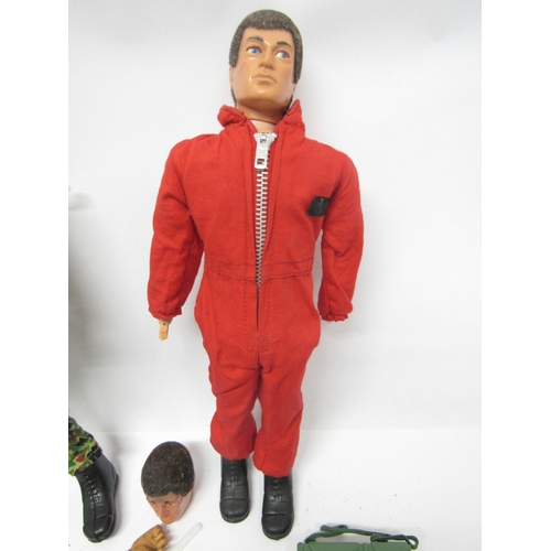 9218 - Two vintage playworn Palitoy/Hasbro Action Man figures with brown flock hair and Eagle Eyes, with a ... 