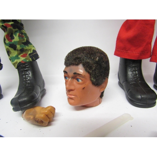 9218 - Two vintage playworn Palitoy/Hasbro Action Man figures with brown flock hair and Eagle Eyes, with a ... 