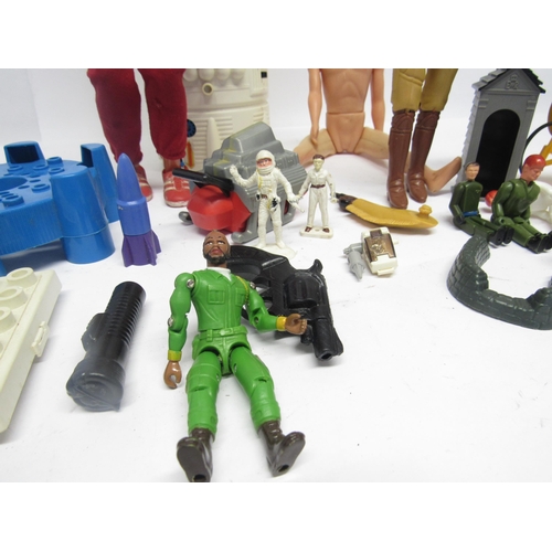 9215 - A collection of vintage playworn action figures, accessories and spares including Denys Fisher Six M... 