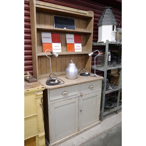 2063 - A small 19th Century painted pine kitchen dresser 102 x 196cm