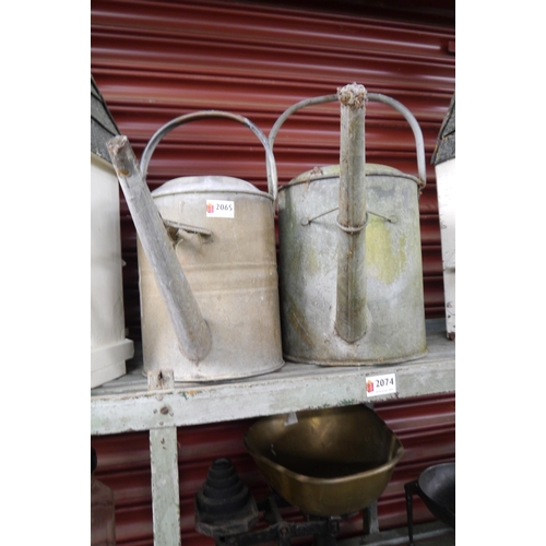 2065 - Two galvanised watering cans