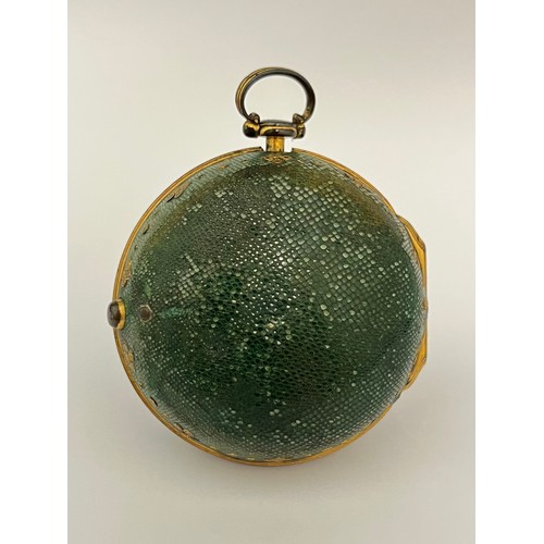 5220 - JOHNSON OF GRAYS INN PASSAGE: An 18th Century gilt metal and shagreen pair cased pocket watch, ename... 