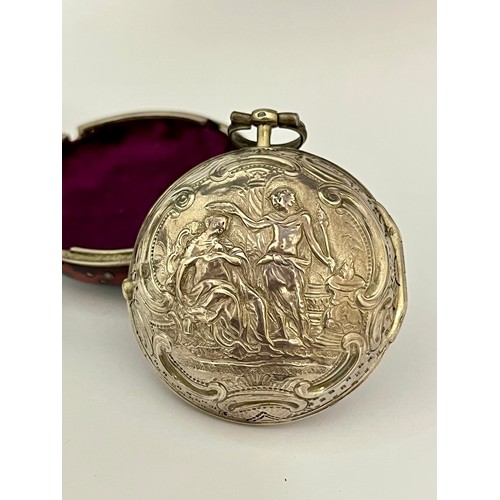 5217 - JOHN WILTER OF LONDON: An 18th Century silver and tortoiseshell triple cased pocket watch, inner cas... 