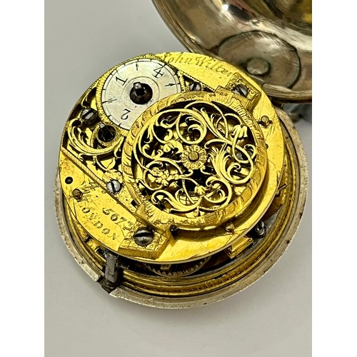 5217 - JOHN WILTER OF LONDON: An 18th Century silver and tortoiseshell triple cased pocket watch, inner cas... 