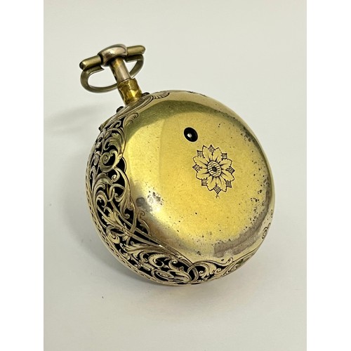 5221 - G. LINDSAY OF LONDON: An 18th Century white metal and shagreen pair cased repeating pocket watch, en... 