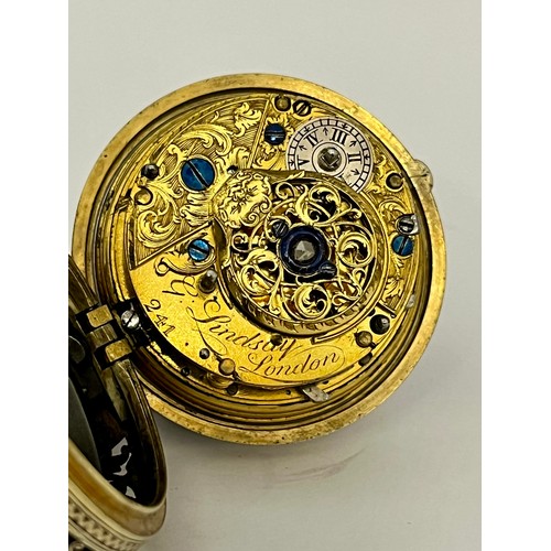 5221 - G. LINDSAY OF LONDON: An 18th Century white metal and shagreen pair cased repeating pocket watch, en... 