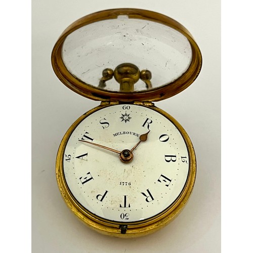 5230 - JOHN CHAPMAN OF LOUGHBOROUGH: An 18th Century gilt metal pair cased pocket watch, the rear of outer ... 