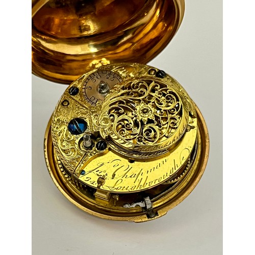 5230 - JOHN CHAPMAN OF LOUGHBOROUGH: An 18th Century gilt metal pair cased pocket watch, the rear of outer ... 