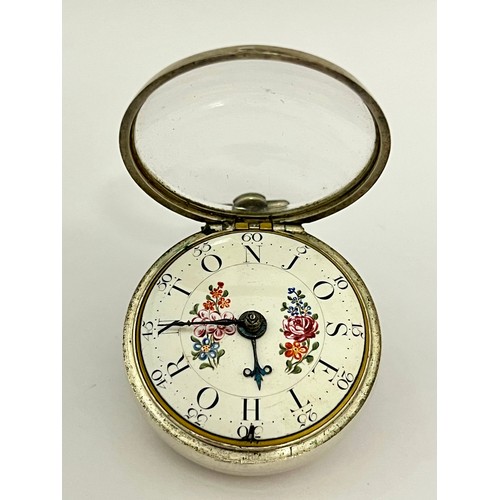 5215 - JOSEPH LUM OF LONDON: An 18th Century silver repousse pair cased pocket watch, the outer case with c... 