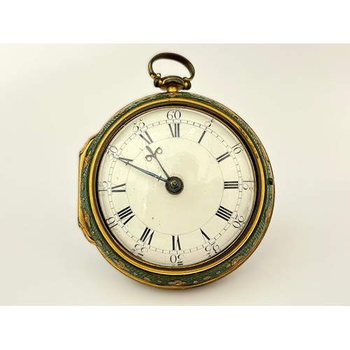 5220 - JOHNSON OF GRAYS INN PASSAGE: An 18th Century gilt metal and shagreen pair cased pocket watch, ename... 