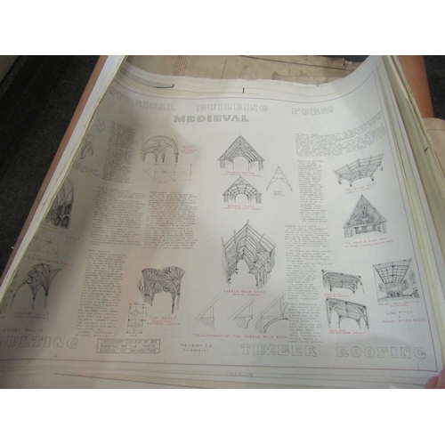 1640 - A roll of architectural drawings, Medieval timber frames, rigging plan of SS Douglas, etc.