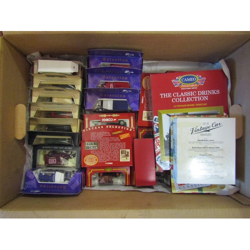 1654 - A box containing model car collections to include Days Gone models, Cadbury, a selection of Vintage ... 