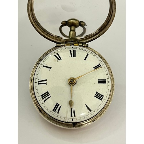 5174 - GEORGE ALLEN OF LONDON: A late 18th/early 19th Century silver pair cased pocket watch, enamelled Rom... 