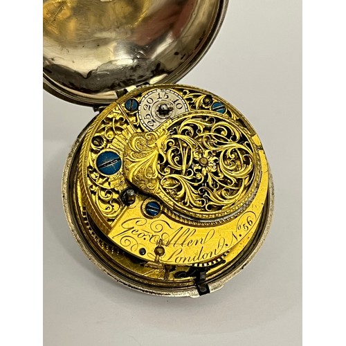 5174 - GEORGE ALLEN OF LONDON: A late 18th/early 19th Century silver pair cased pocket watch, enamelled Rom... 