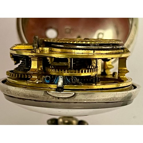 5174 - GEORGE ALLEN OF LONDON: A late 18th/early 19th Century silver pair cased pocket watch, enamelled Rom... 