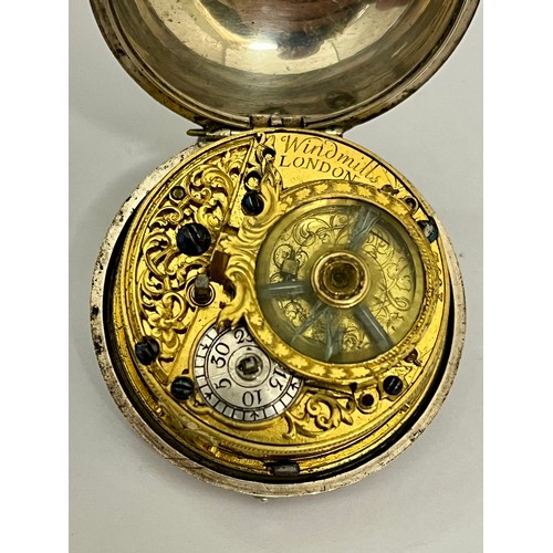 5176 - WINDMILLS OF LONDON: A late 18th/early 19th Century silver pair cased pocket watch, enamelled Roman ... 