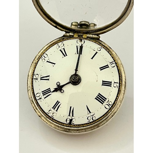 5173 - A late 18th/early 19th Century silver pair cased pocket watch, enamelled Roman dial with blued steel... 