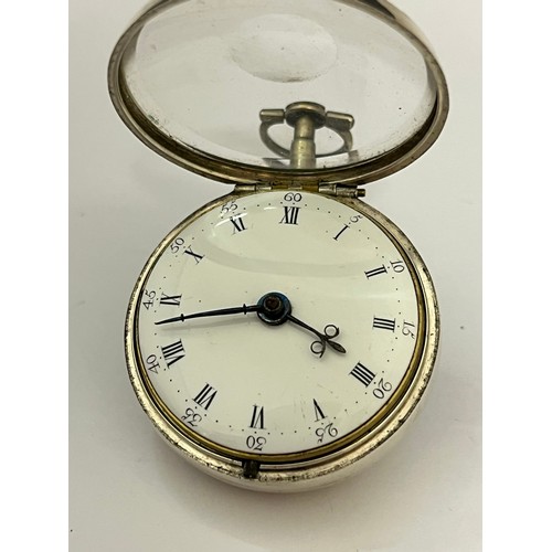 5177 - JOHN FLOOK OF LONDON: A late 18th/early 19th Century silver pair cased pocket watch, enamelled Roman... 