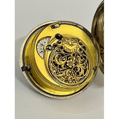 5177 - JOHN FLOOK OF LONDON: A late 18th/early 19th Century silver pair cased pocket watch, enamelled Roman... 