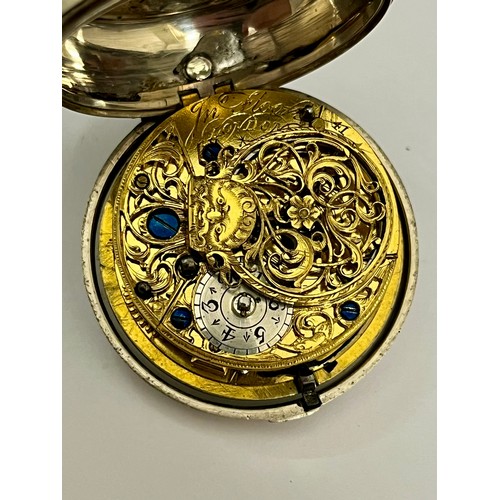 5177 - JOHN FLOOK OF LONDON: A late 18th/early 19th Century silver pair cased pocket watch, enamelled Roman... 