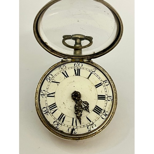 5213 - GEORGE AXFORD OF LONDON: A late 18th/early 19th Century silver pair cased pocket watch, enamelled Ro... 