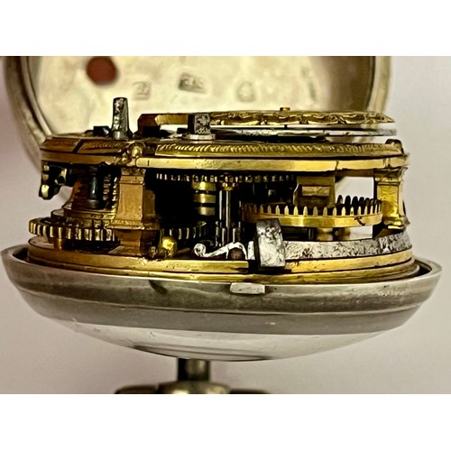 5213 - GEORGE AXFORD OF LONDON: A late 18th/early 19th Century silver pair cased pocket watch, enamelled Ro... 