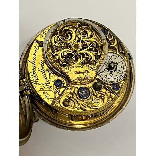 5169 - STEPHEN WILMSHURST OF READING: A late 18th/early 19th Century silver pair cased pocket watch, enamel... 