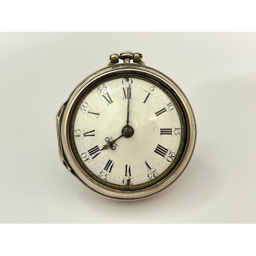 5173 - A late 18th/early 19th Century silver pair cased pocket watch, enamelled Roman dial with blued steel... 